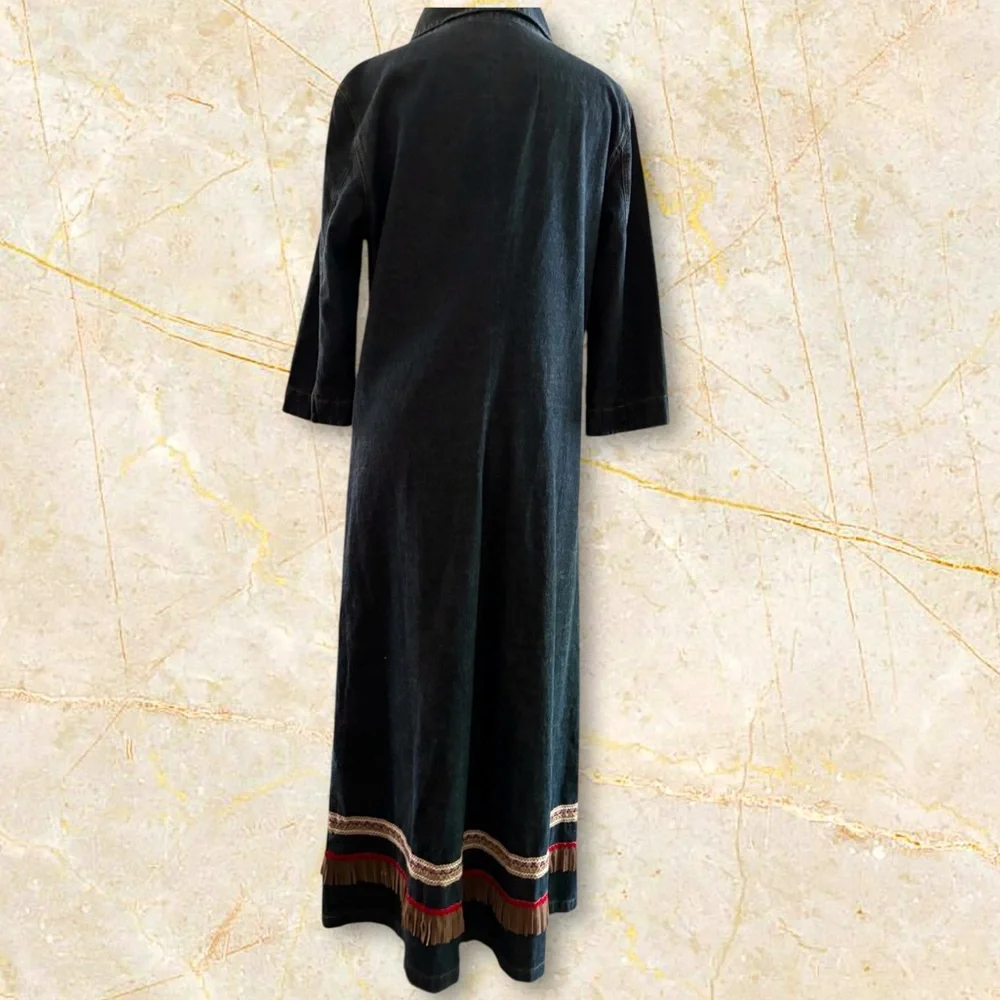 Vintage HM Rocky Midi Aline Western 3/4 Sleeves Denim Jean Dress Size L